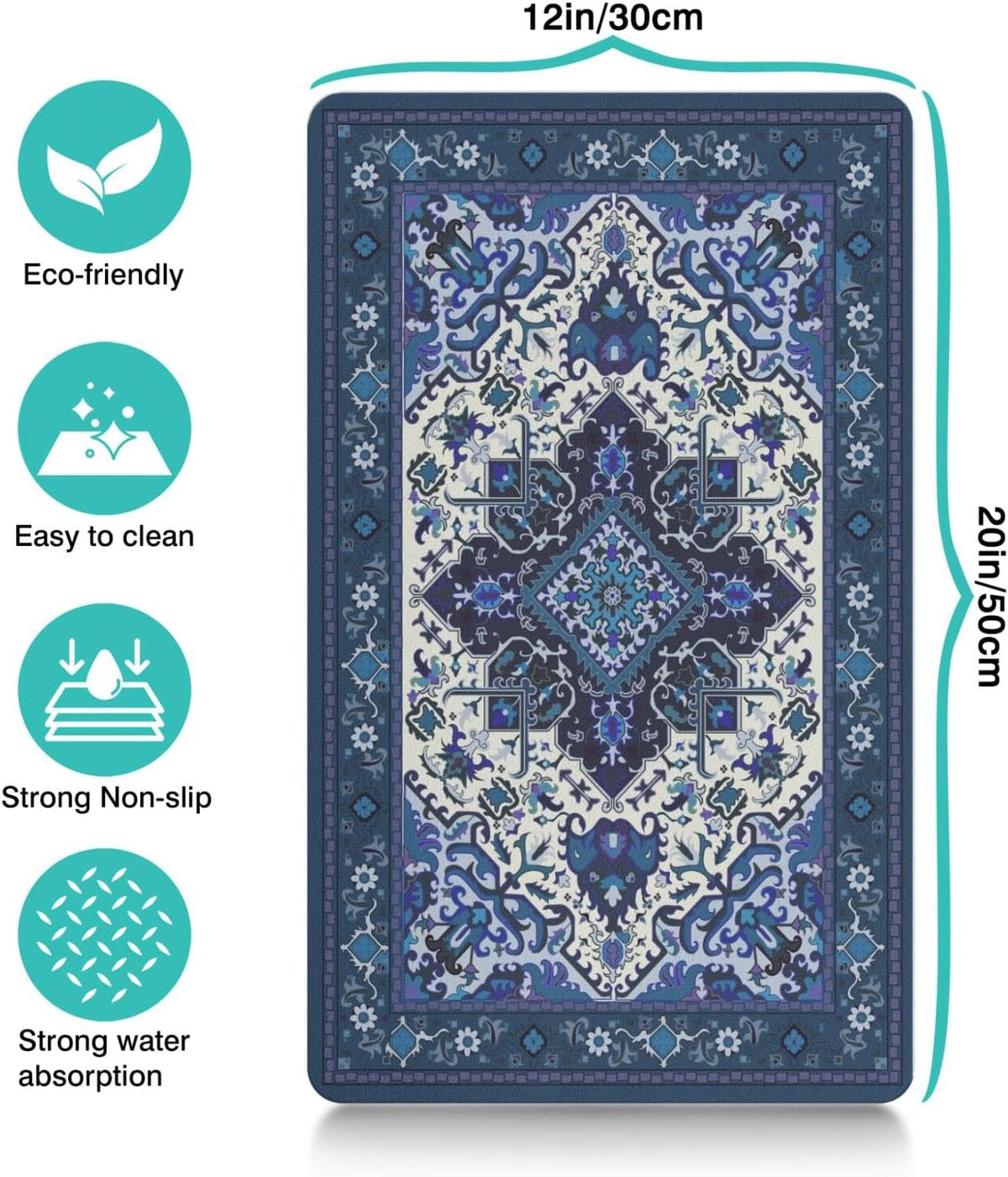 Pet Feeding Mat for Floors Cat Food Mat Waterproof Dog Food Mat - 20"L x 12"W / BlueBoho - image 2