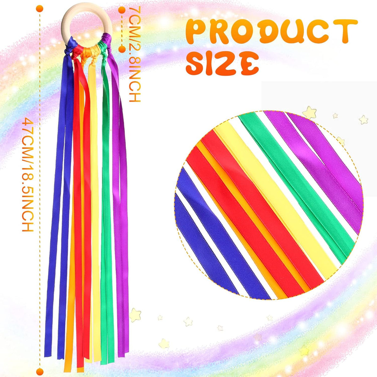 Sumind 6 pack of ribbon dance wands for kids with smooth hardwood rings and bright ribbons - view 14
