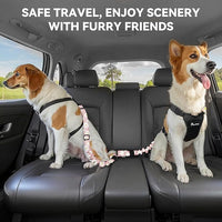 Pawaboo 2Pack Dog Seatbelt for Car, 3-in-1 Dog Car Seat Belt Bungee, Dogs Tether for Cars with Buckle & Hook Latch, Adjustable Reflective Dogs Cars Harness Leash with 360° Lockable Buckle, Light Pink