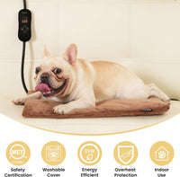 Cat Heating Pad, Heated Cat Bed, 5 Temps & Timer - Brown / M: 20" x 16" - image 3