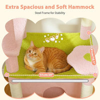 PAWZ Road Flower Cat Tree, 72 Inches Large Cat Tower with Steel Frame Hammock and 7 Scratching Posts, Tall Cat Tree with 2 Condos and Perches for Large Indoor Cats - Pink