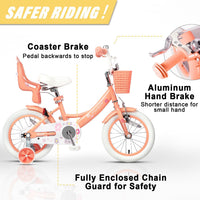 Glerc Maggie Girls Bike, 12-20 Inch Kids Bike for 2-13 Years Old Children, Princess Style Kids - Peach / 14 Inch - image 3
