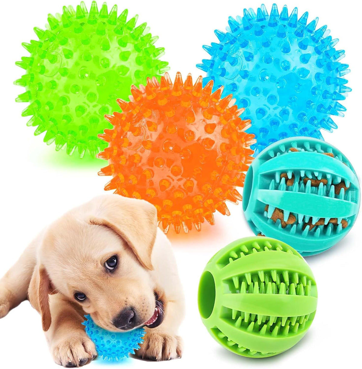 PUPTILY 2 Different Functions Interactive Ball for Dogs 2.5” Squeaky - 5pcs