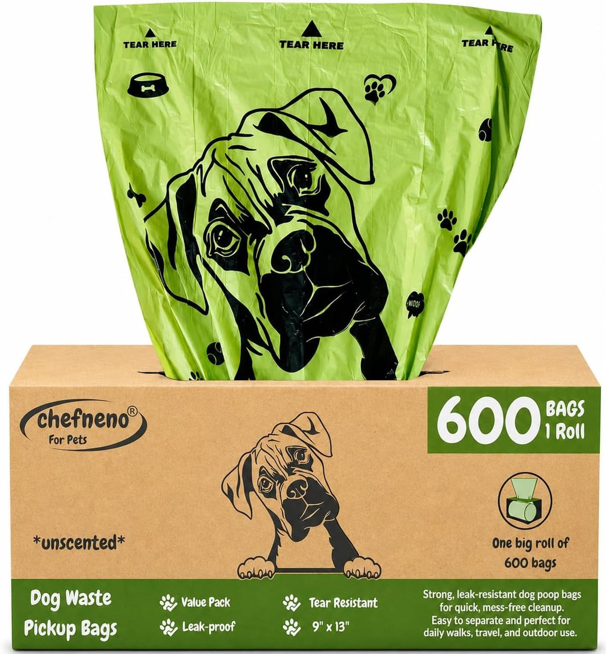 Doggy Poop Bags with Dispenser Dog Waste Pickup Bags Refill Rolls Cat - Green (1 Roll Unscented)