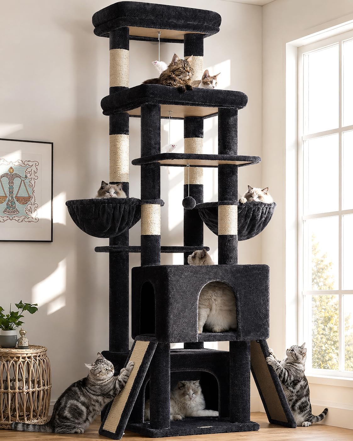 Globlazer Z78 Heavy Duty Cat Tree for 20lbs Large Adult Cats - Dark Grey / 78 inch