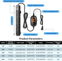 HiTauing Aquarium Heater, 50W/100W/200W/300W/500W Submersible Fish Tank Heater - 300W (Pack of 2) - image 2