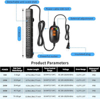 HiTauing Aquarium Heater, 50W/100W/200W/300W/500W Submersible Fish Tank Heater with Over-Temperature Protection and Automatic Power-Off When Leaving Water for Saltwater and Freshwater