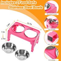 Hubulk Elevated Dog Bowls with 2 Stainless Steel Dog Food & Water - S (6" for Small Dogs) / Pink - image 3