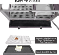 Guinea Pig Cage Indoor with Wheels Rabbit Hutch with Removable Proof Tray and Cool Zinc Plate Chew-Resistant Metal Frame Hamster Cage with Elevated Legs 36.6" L（Grey）