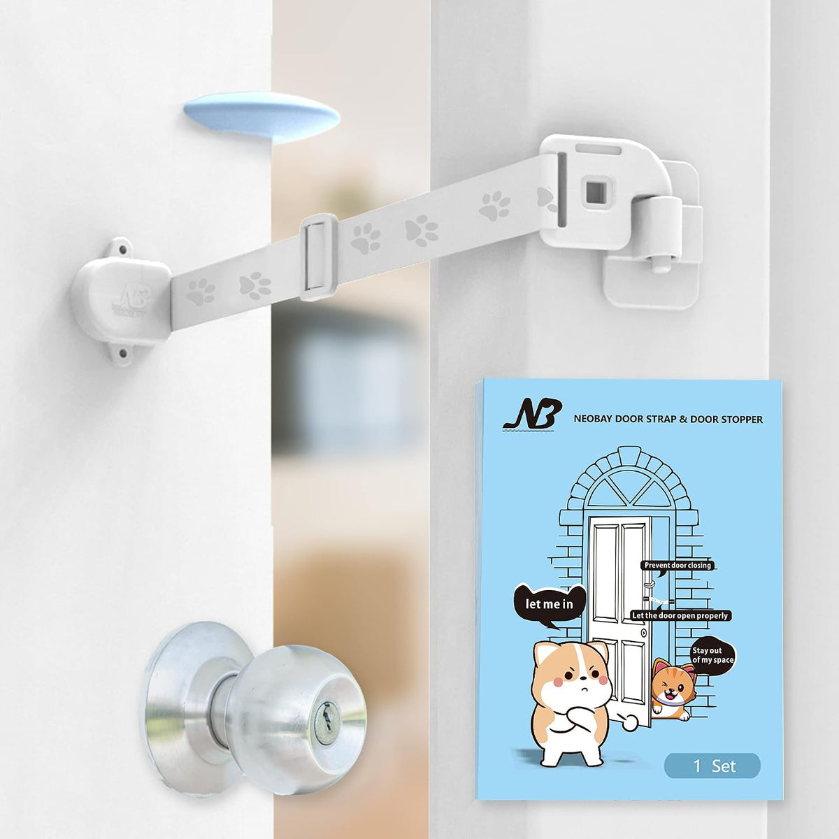 Neobay Adjustable Door Strap and Latch - Basic With Stopper 1 Pack