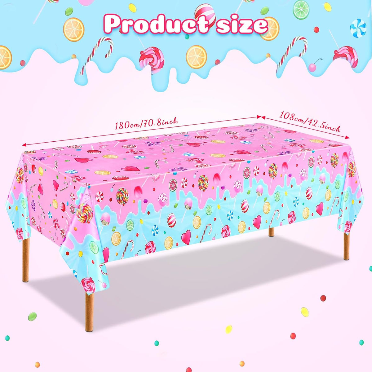 Fanfanwin candyland tablecloth, plastic party table cover with colorful candy print - view 4