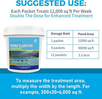 Pond Clarifier Treatment – 12 Packets Natural Pond Water Clear for Outdoor Lakes – Beneficial Enzymes to Improve Water Clarity & Eliminate Odor – Treats Up to 144000 Sq Ft