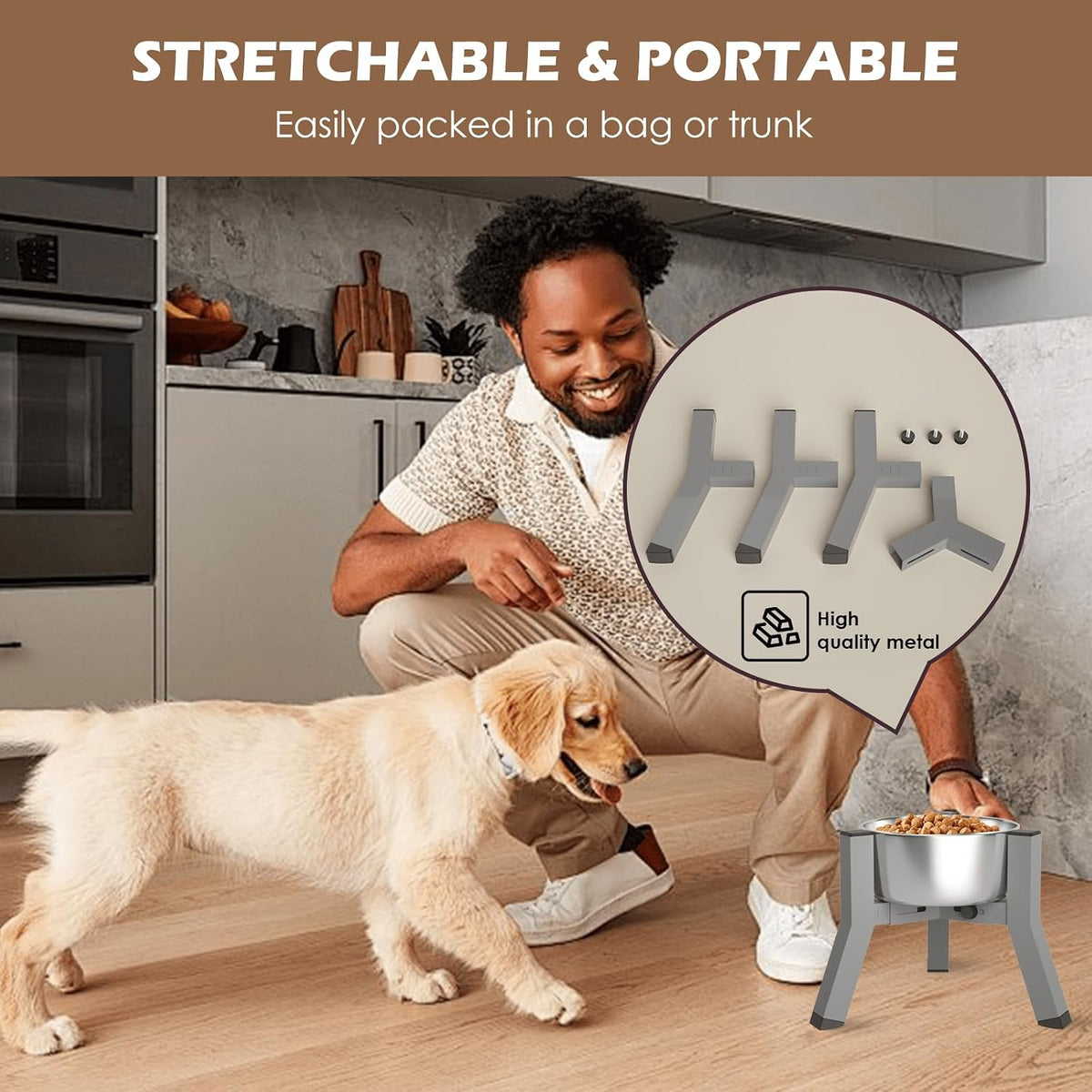 Dog Bowl Stand for Medium & Large Dogs, Adjustable Width 7-10.7" - Height: 7.8", Width: 5.9-8.7" / Grey - image 2