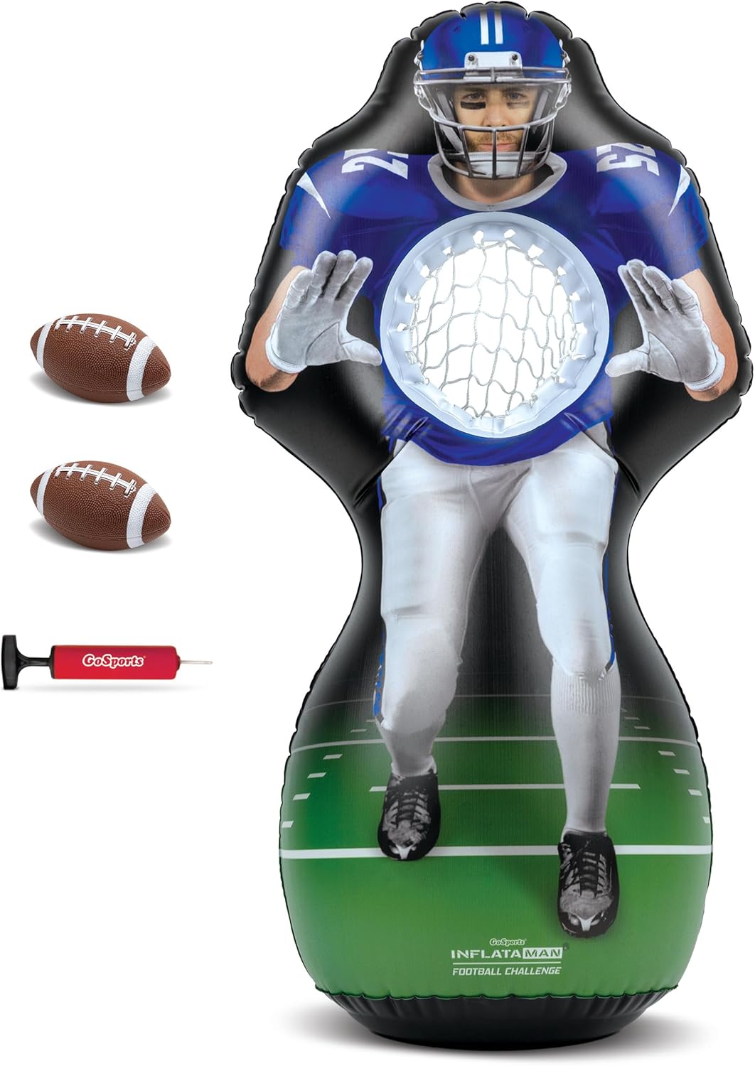 GoSports 4 ft inflatable football receiver toss game with 2 footballs and pump