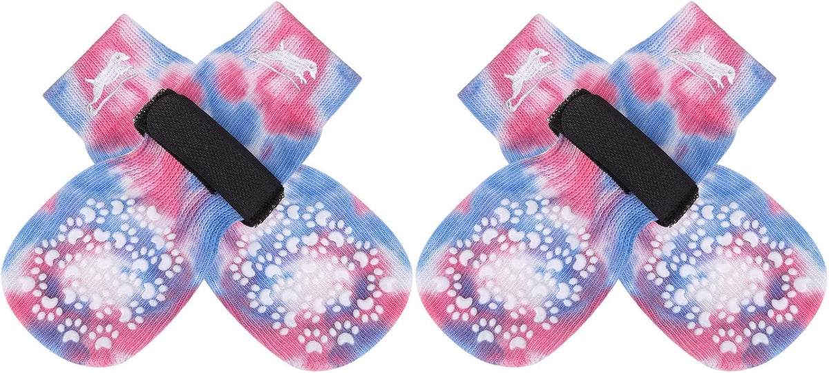 Anti Slip Dog Socks to Prevent Licking Paws - Small (4 Count) / Blue and Pink