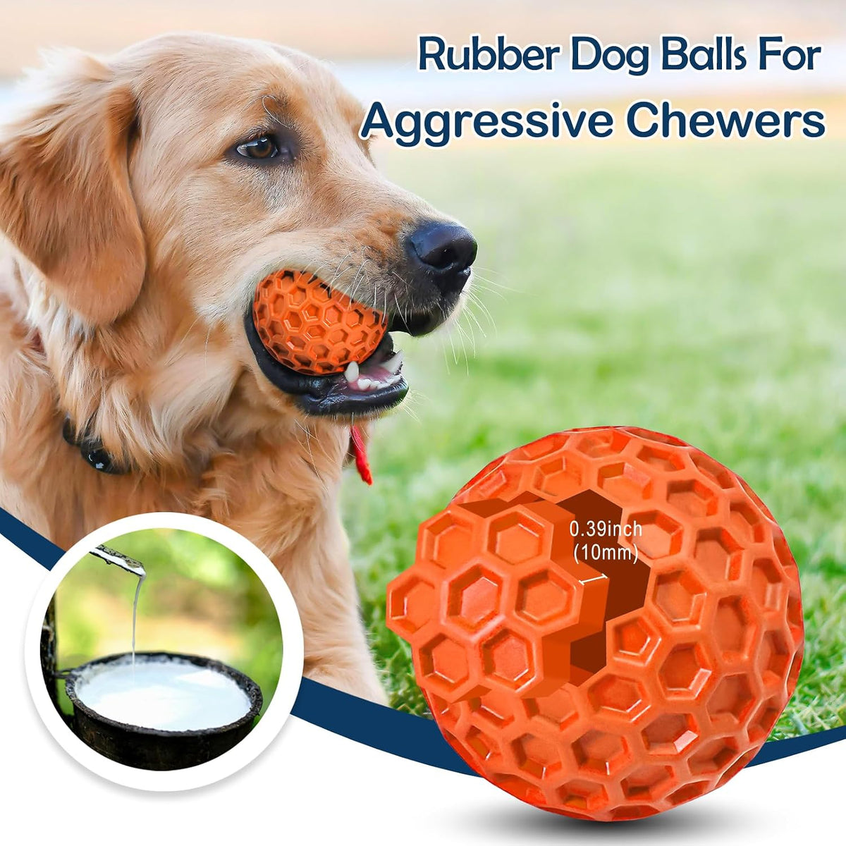 2 Pack Indestructible Squeaky Dog Balls for Aggressive Chewers - Red+Orange - image 3