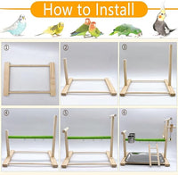 Birds Playground Parrot Playstand Birds Perch Stand Gym Natural Wood Play Stand with Ladder Swing Feeder Cups for Parakeets Cockatiels Lovebirds Conures Budgies