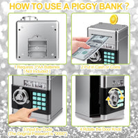 Piggy Bank for Kids Girls Boys with Password Code Lock Cash Coin Can - Silver - image 4