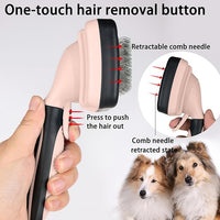 Skin-Friendly Grooming and Deshedding Brush for Dogs, Cats, and Puppies - Self-Cleaning, Easy to Use (Pink)