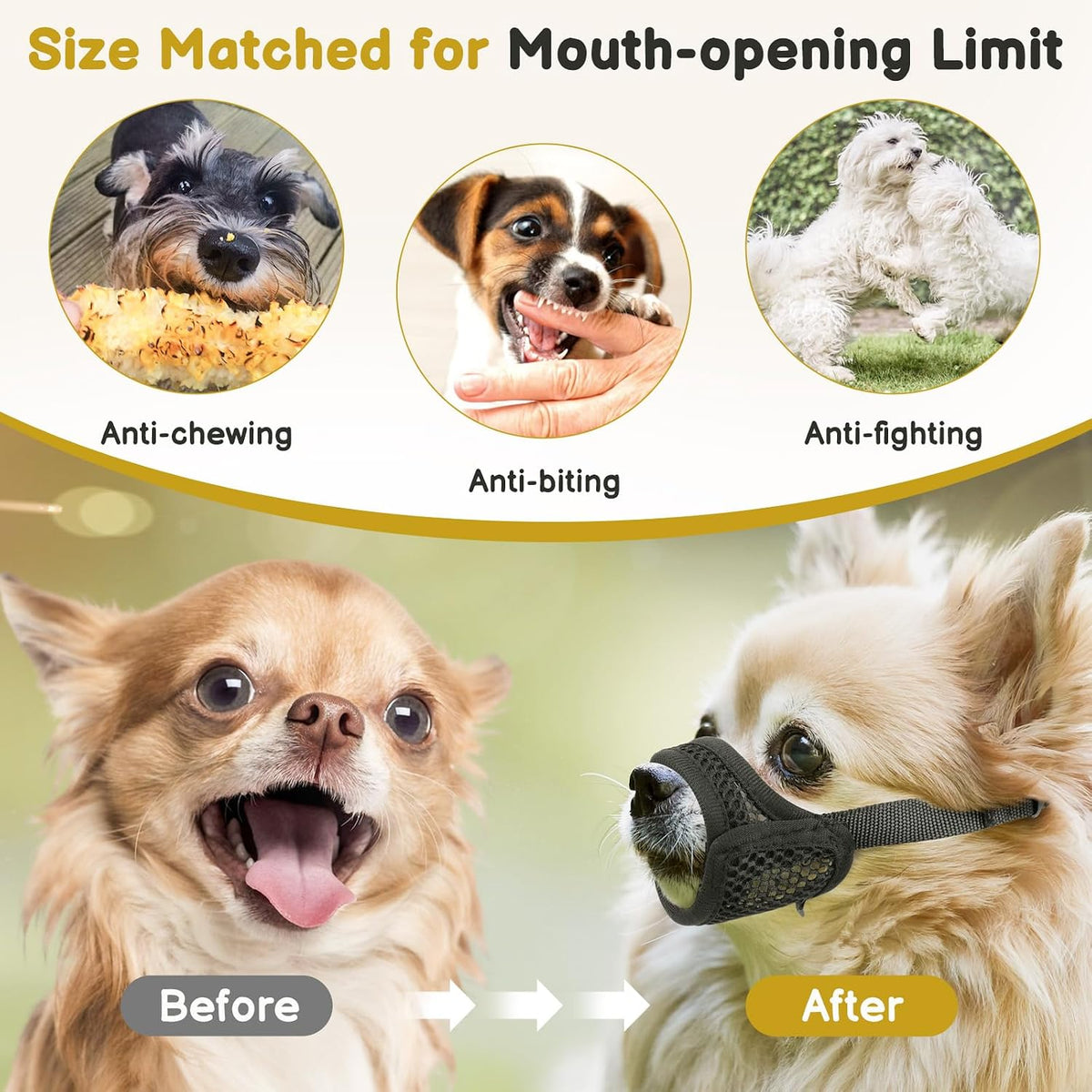 Mesh Muzzle for Short Snout and Small Medium Dogs Anti-Biting – Essentials for Dogs - Black / S [Snout Cir: 6-6.5"] - image 4