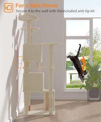 77'' Cat Tree Tower for Indoor Cats Large Adult, Cute/Tall Modern Cat Tree for Big Cats 20 lbs, Plush Multi-Level Cat Condo with Scratching Posts, Dangling Ball for Fun Play (Beige, 77 inch)
