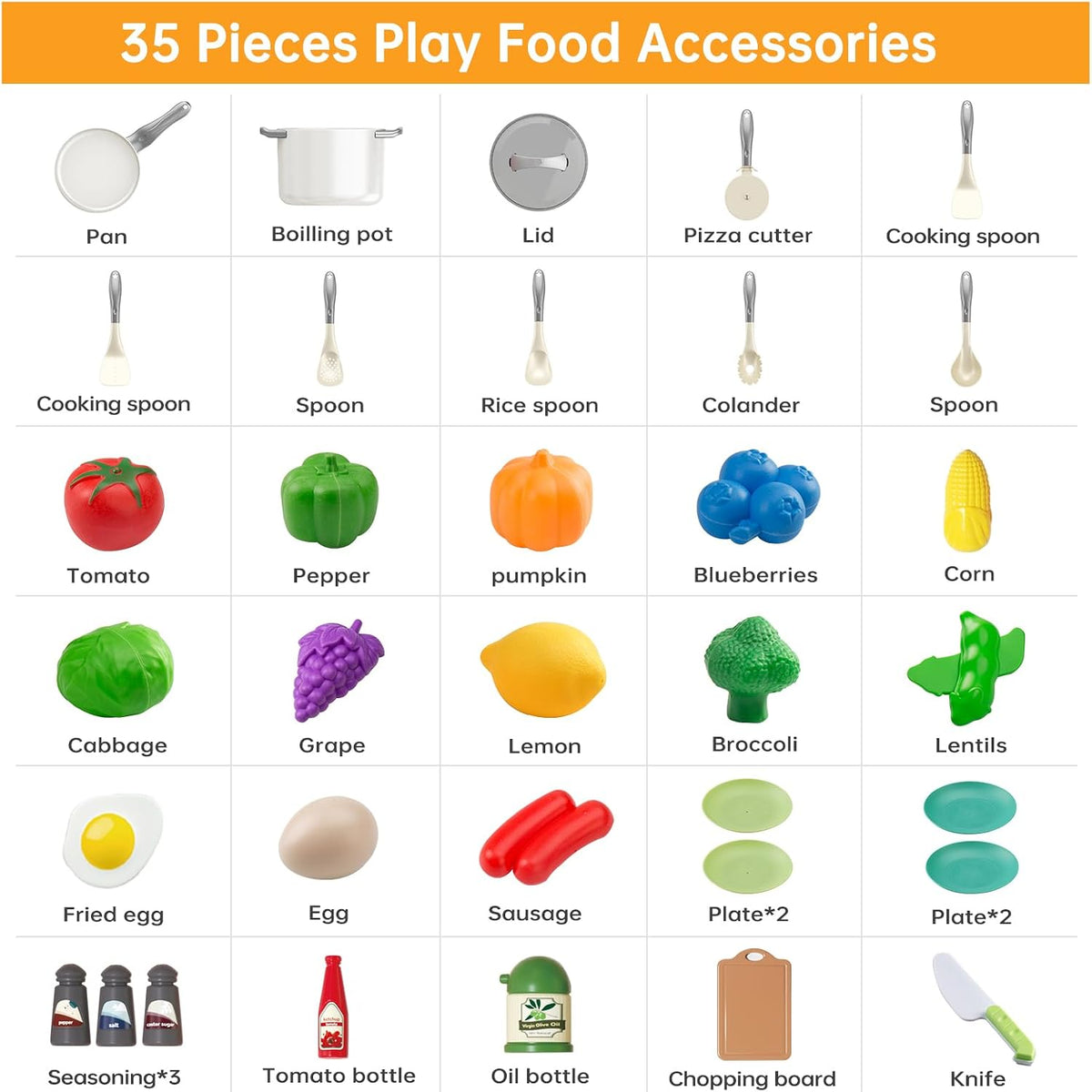 35Pcs Kids Kitchen Toy Accessories - White / 35Pcs - image 3