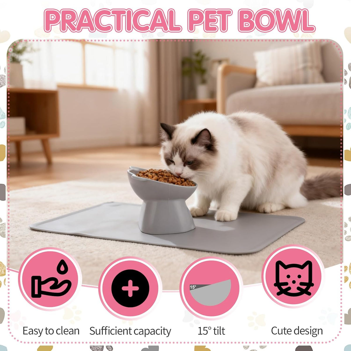 3 Pcs Raised Cat Bowl 15° Elevated Cat Food Bowl Tilted Cats Bowls - Pink, Grey, White - image 4