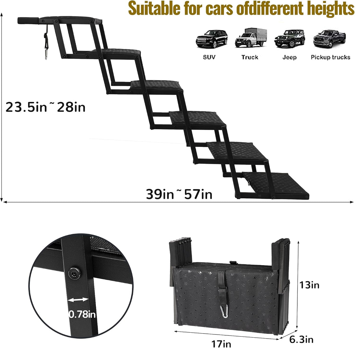Foldable Dog Steps for Car SUV Truck - Standard 6 Steps / Black - image 4