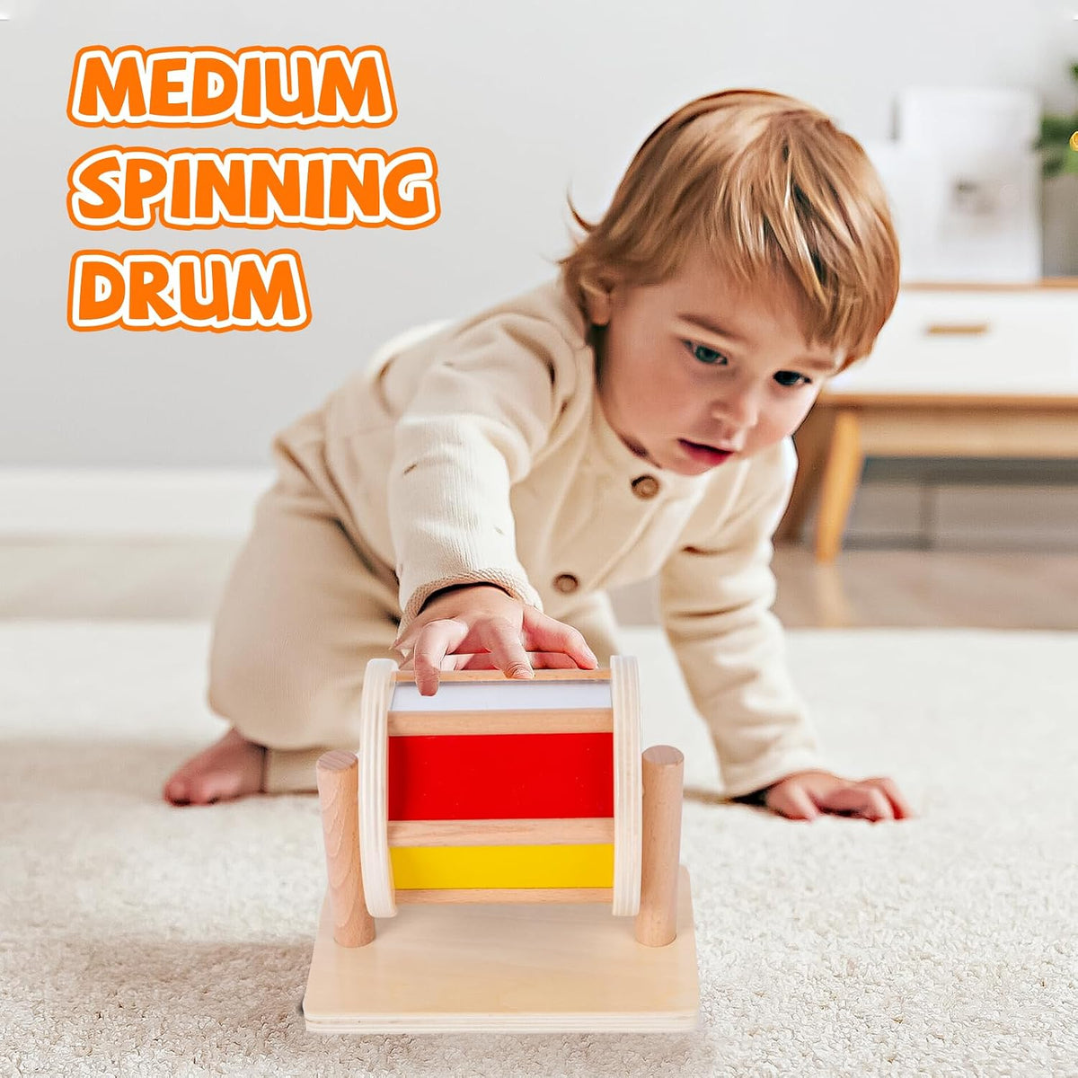 Adena Montessori Play Kit: Knob Puzzle, Drum & Ball, 6-12m – Fun for Kids & Family - Spinning Drum - image 2