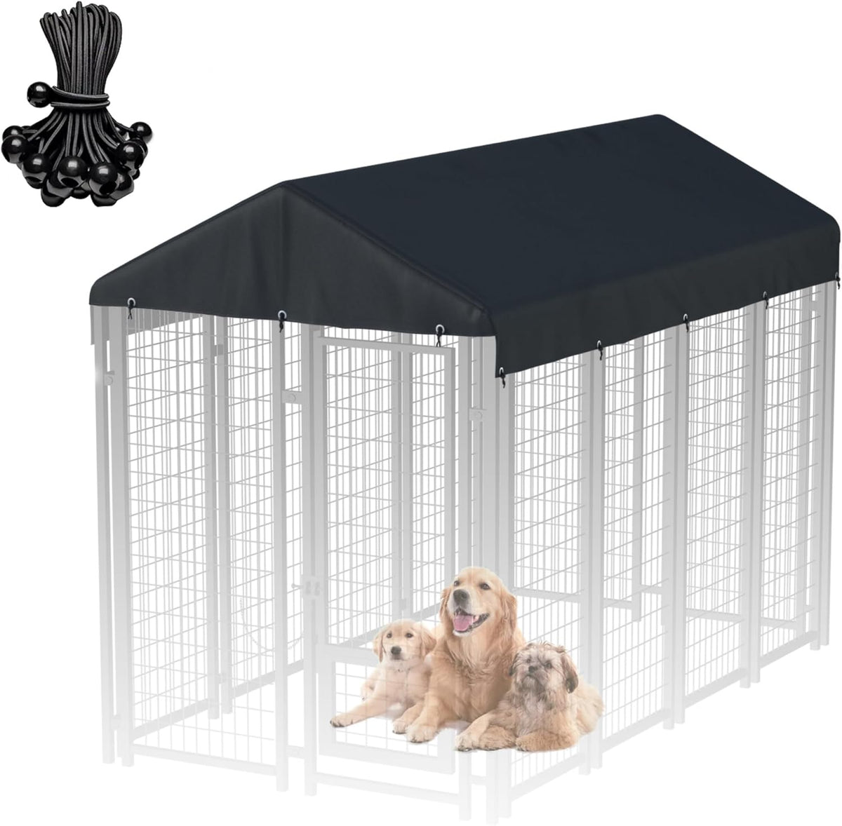 5x10 FT Dog Kennel Cover 900D Waterproof UV Outdoor Roof Replacement - Black / 10'L x 5'W