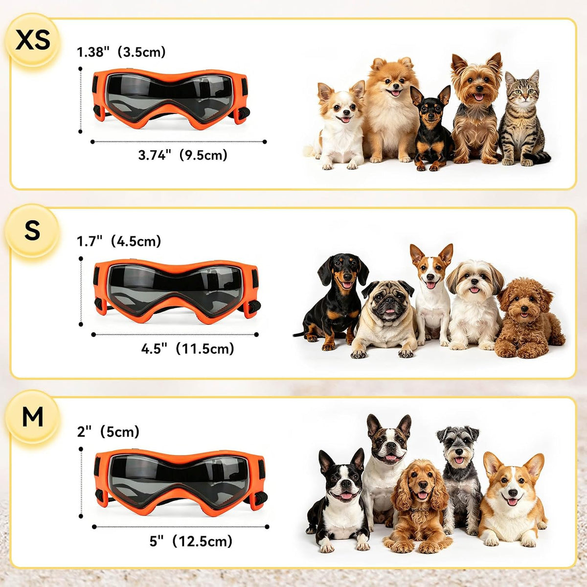 Dog Goggles Small Breed, Dog Sunglasses UV Protection Puppy Eyewear for Small Pet Outdoor Riding - Medium / Orange - image 4