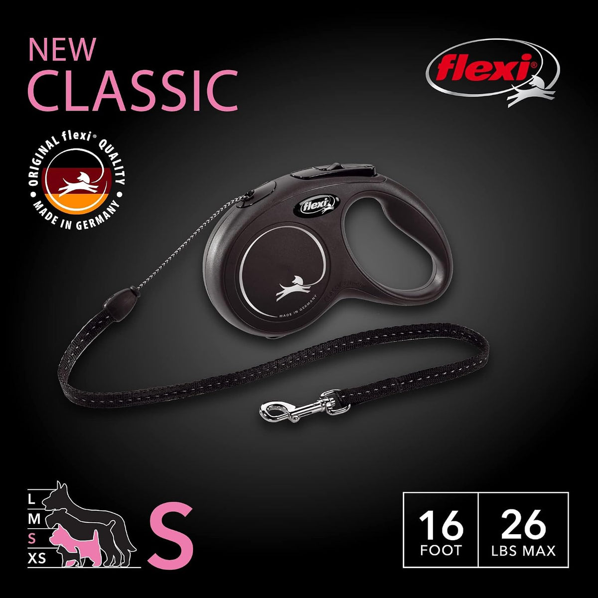 FLEXI Classic Cord Retractable Dog Leash, Black - Small - 16 Feet (Cord) (Pack of 12) - image 2