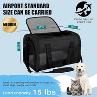 Carriers Soft-Sided Pet Carrier for Cats Dogs Under 15 lbs,TSA Airline Approved with 4 Ventilated Windows(Medium,Black)