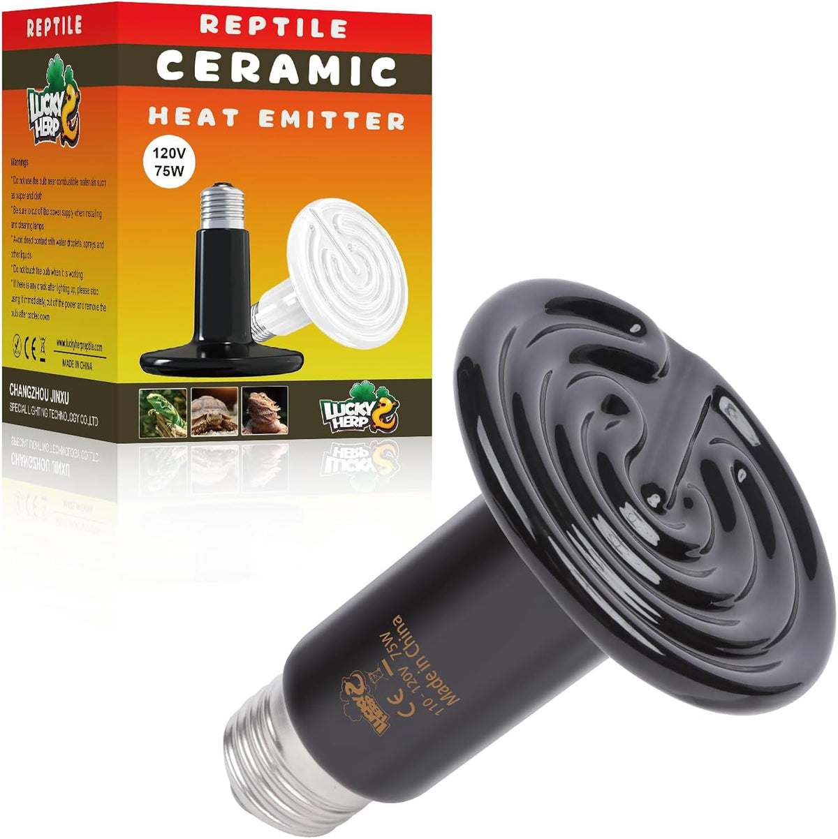 LUCKY HERP Heat Lamp Bulbs, 150W Reptile Heat Lamp 2 Pack - Ceramic Heat Emitter / 75W 1-Pack