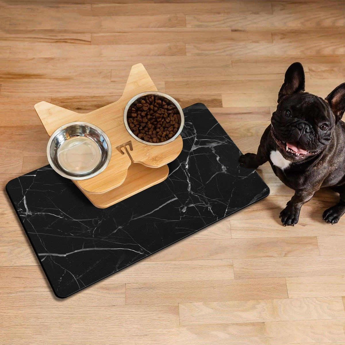 Dog Food Mats for Floors Absorbent, Pet Cat Food Mat - S(12"×20") / Marble Black - image 2