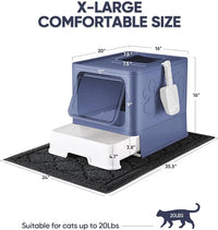 Cat Litter Box with X-Large Litter Mat and Scoop, Large Foldable Litter Box with Lid, Enclosed Kitty Box,Front Top Entry Exit, Odor Control Easy to Clean (Upgrade Midnight)