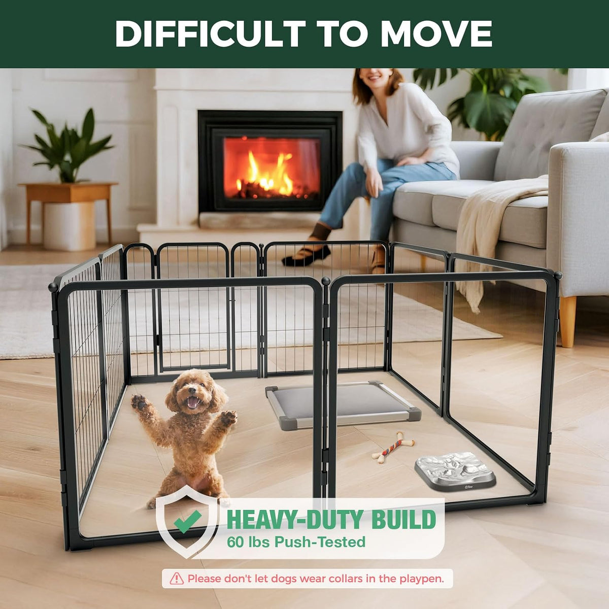 FXW AuraSpace Pro Acrylic & Wire Mesh Indoor Dog Playpen, 24" H - Black / 24"H / 4 Acrylic Panels + 3 Wire Panels + 1 Wire Gate - image 2