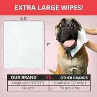 NOVEHA XL Cleansing Wipes with Aloe for Cats and Dogs - Formulated Pet Wipes for Facial, Finger Folds, and Underarms - Extra Large Size (5.5" x 7") - 120 Count