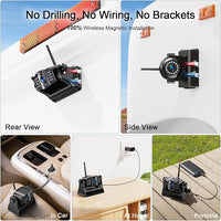 Fookoo HD 10" Magnetic Wireless Backup Camera,10" IPS Split Screen Monitor, Rechargeable 2 Side View 1 Rear View Cameras,Low Consumption 1-Min Install No Drilling Recording for Trailer Truck DCX103