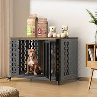 Dog Crate with Cushion, 38" Wood Heavy Duty Dog Crate Furniture with Flip Top & Wheels for High Anxiety Dogs, Escape Proof Pet Cage for Small/Medium Dogs