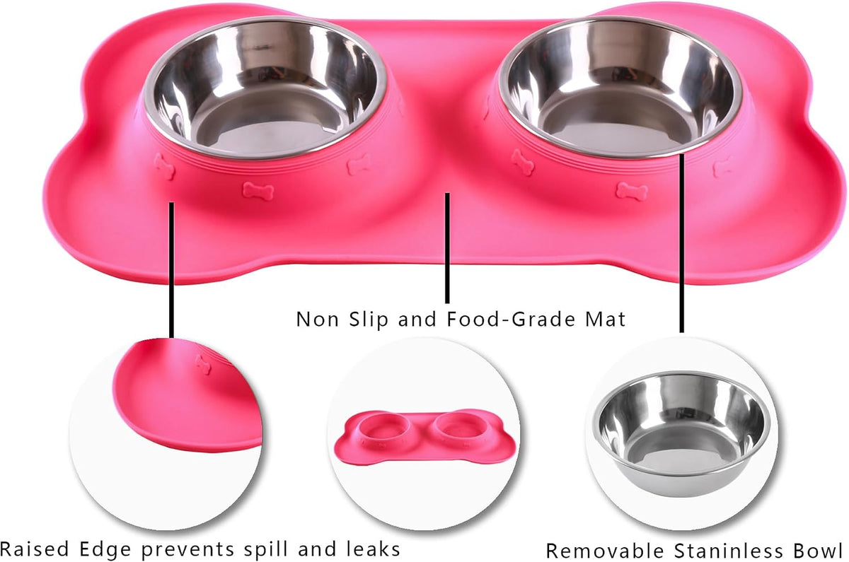 Hubulk Pet Dog Bowls 2 Stainless Steel Dog Bowl with No Spill - Pink / Small - image 3