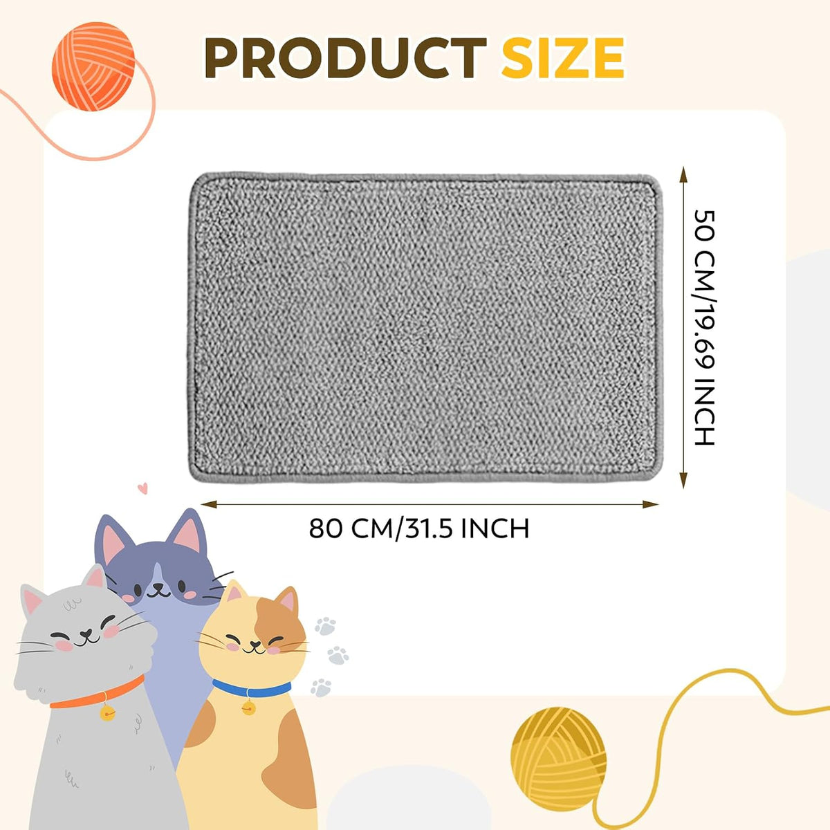 Sisal Cat Scratcher Mat with Sticky Tapes - Gray / 31.5" x 19.7" (1-Pack) - image 3