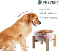 Black Elevated/Raised Dog Bowl Ceramic with Wood Stand for Medium - Marble Pink / 6 Inch - image 2