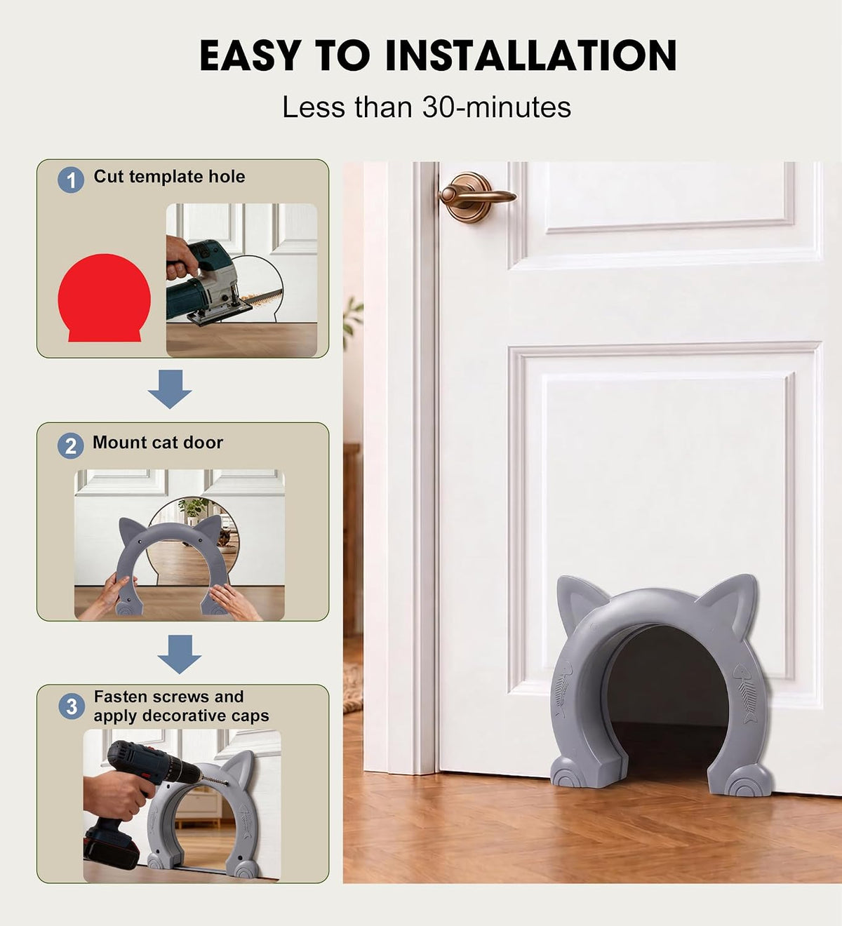 Wordcam X-Large Cat Door Interior Door for Pets 14-30lbs - Gray / X-Large - image 4