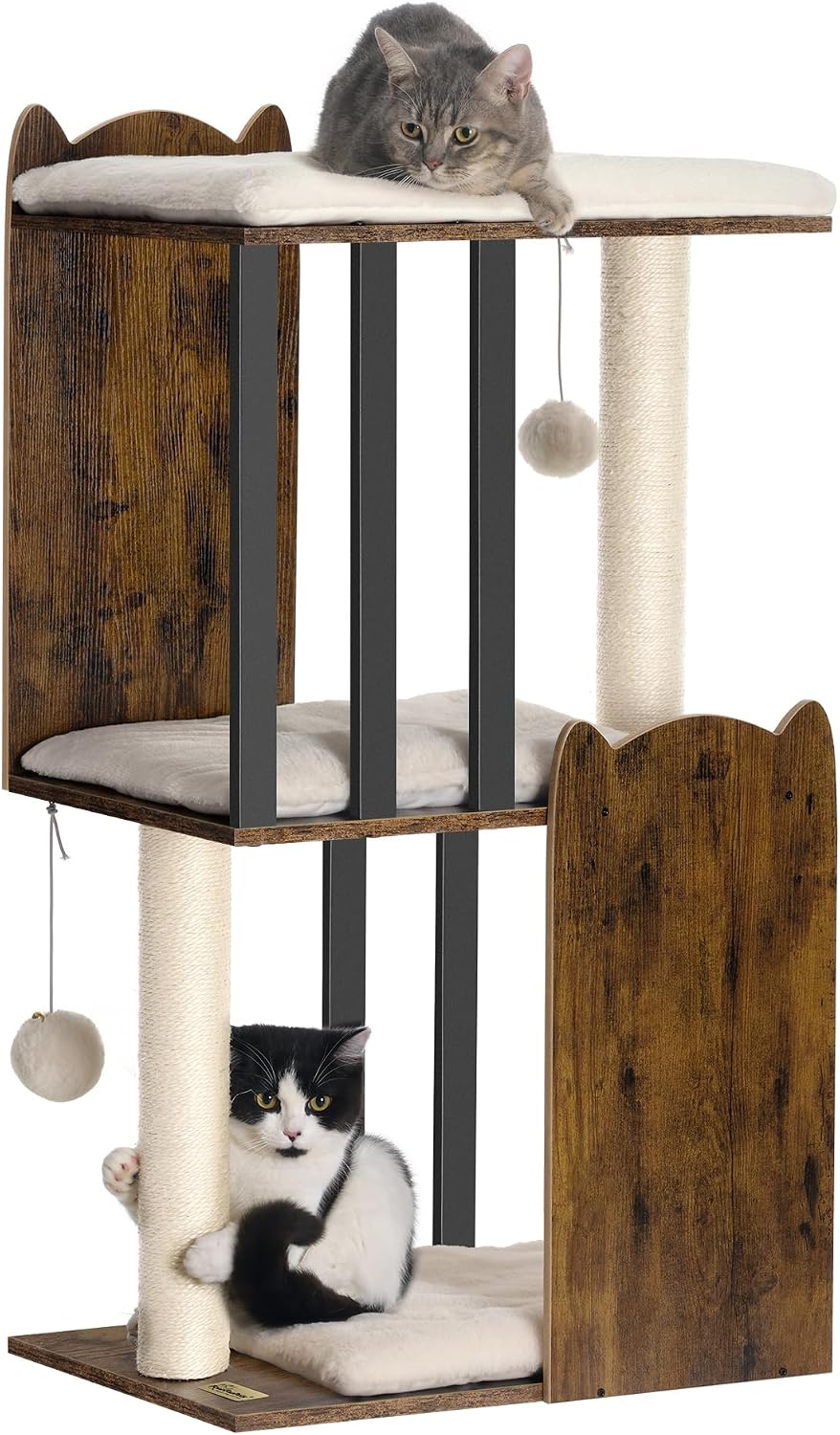 Modern Cat Tree for Large Cats, Full Sisal Cat Scratching Post – Essentials for Cats - Rustic Brown / 19.1"L x 13.8"W x 35.4"H