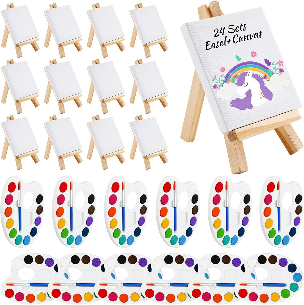 Zubebe mini canvas painting kit with 4 x 4 inch canvases, wooden easels and watercolor palettes - view 2