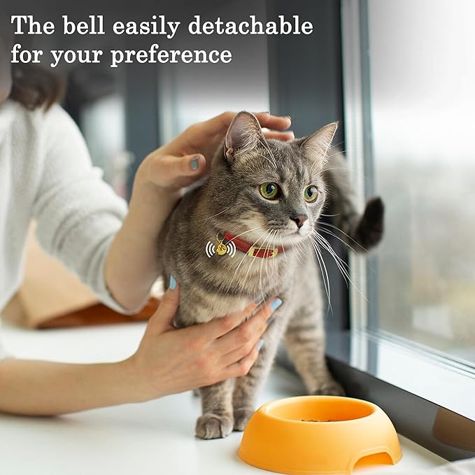 OOPSDOGGY Rolled Leather Cat Collar with Bell - Reflective Kitten Collar with Safety Elastic Strap - Adjustable Small Pet Collars for Boy Girl Cats (Blue)