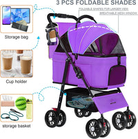 3 in 1 Pet Dog Stroller for Small Medium Dogs 10-50 lbs - Purple - image 4