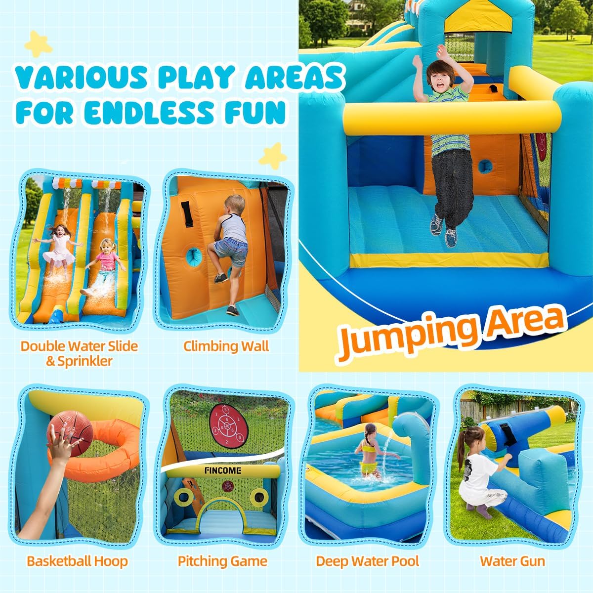 FINCOME 10 in 1 inflatable bounce house with double water slides, climbing wall and splash pool - view 6