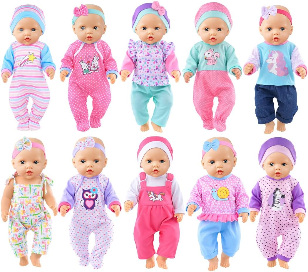 10 Sets Baby Doll Clothes and Accessories Include Rompers Outfits - 10 Sets Doll Clothes